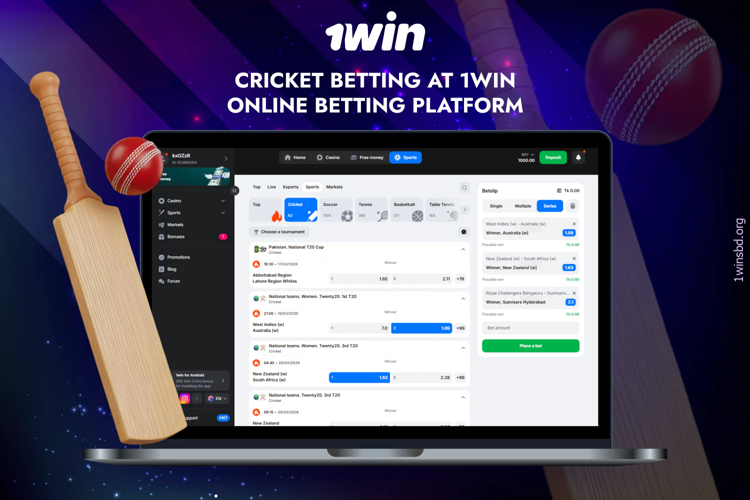 1win cricket betting platform for fans from Bangladesh