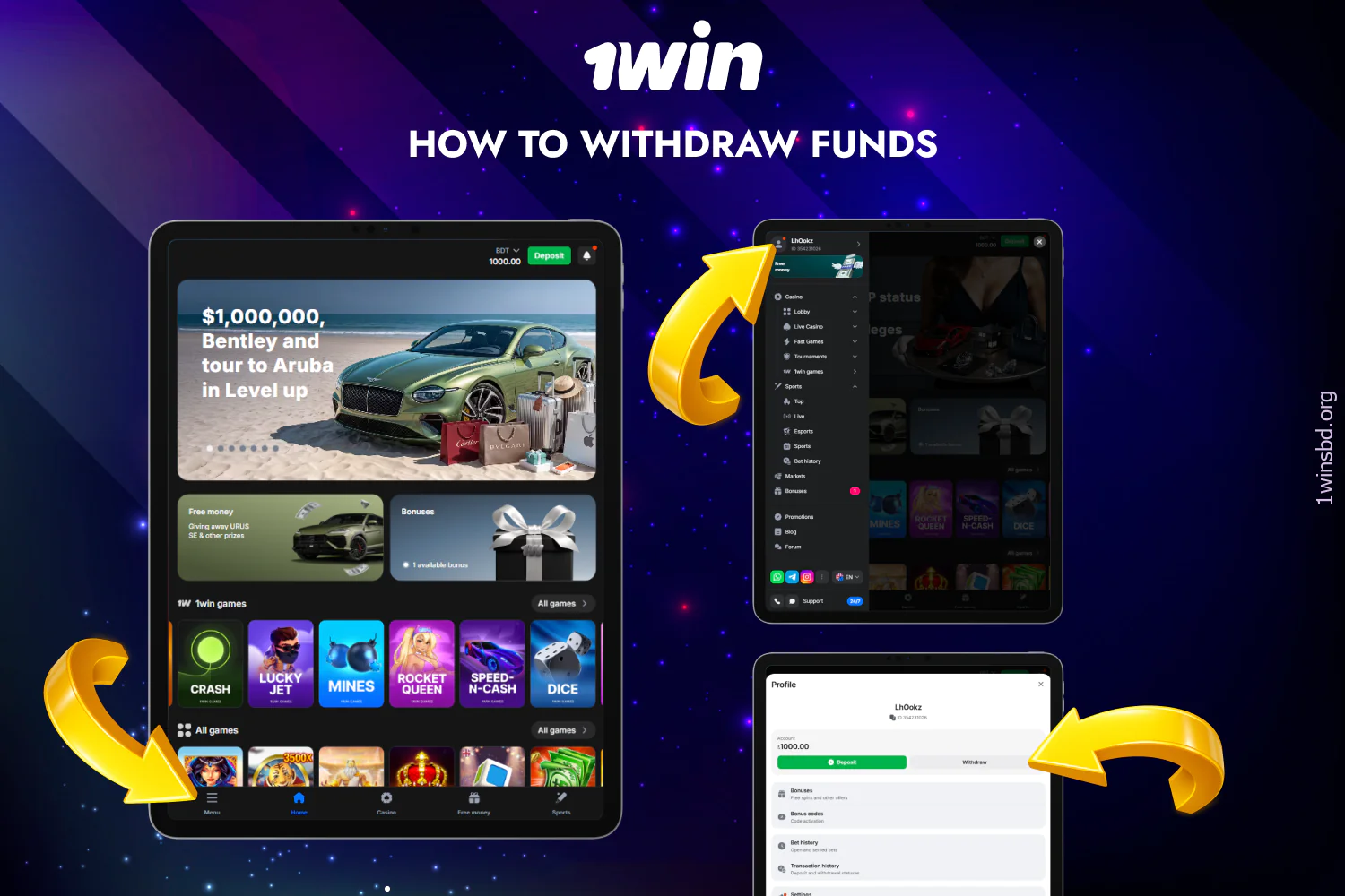 In order to withdraw funds from 1win, a user from Bangladesh should follow a few steps