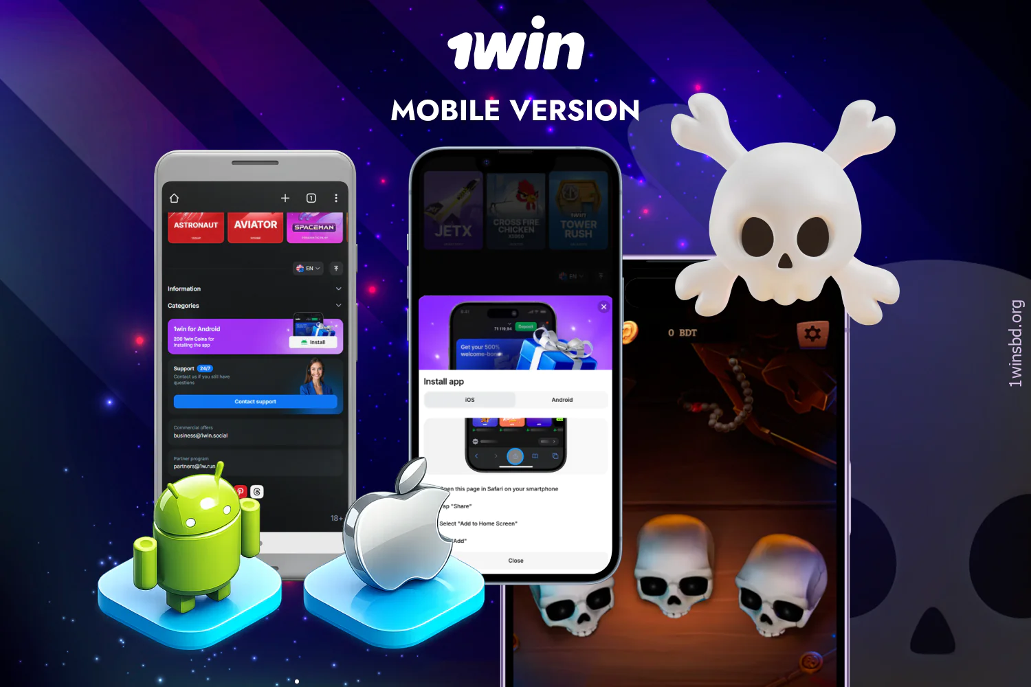 1win Brawl Pirates mobile app for iOS and Android is available for Bangladeshi users