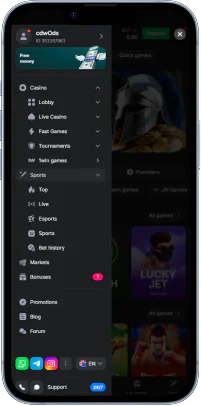 1win mobile app main menu