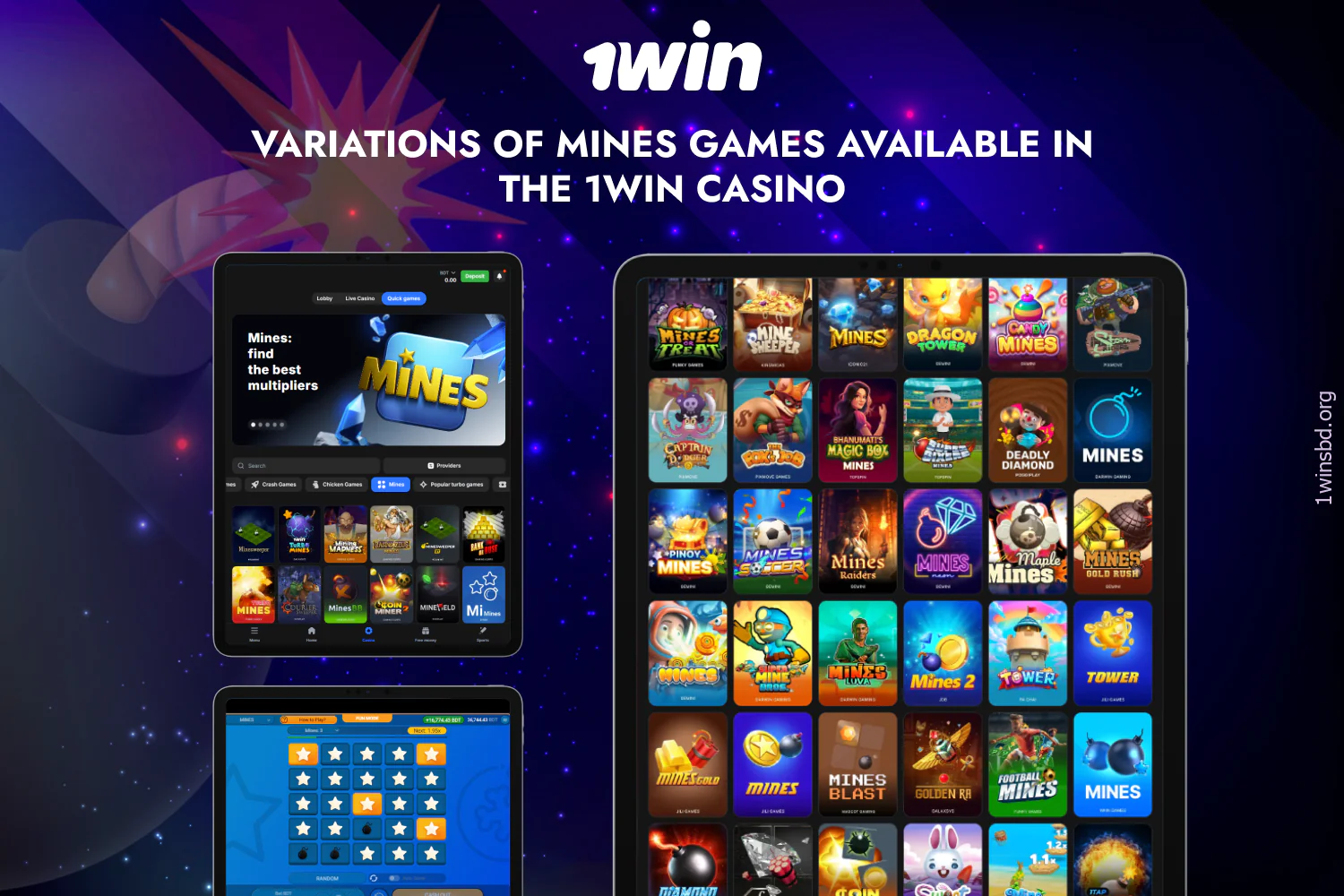 1win Casino has several variations of Mine Games for players from Bangladesh